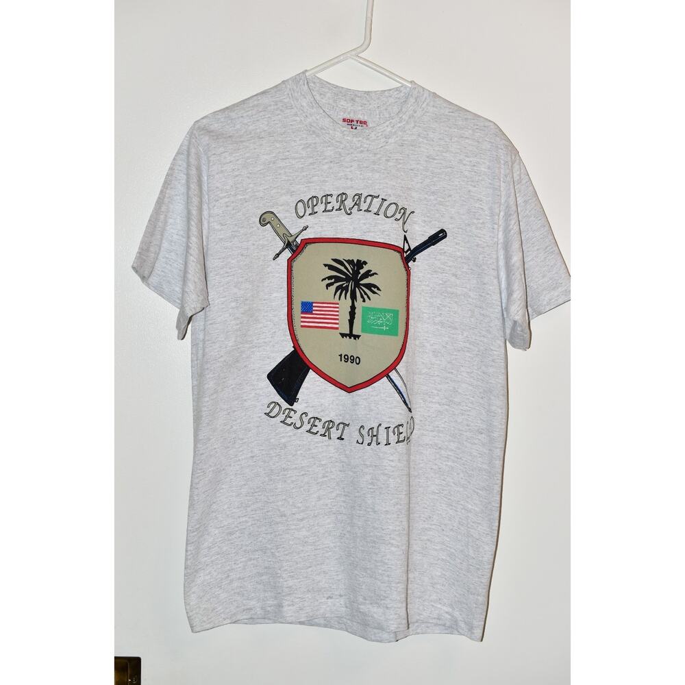 Vintage Single Stitch Shirt 1990 Operation Desert Shield Print Large Runs Small